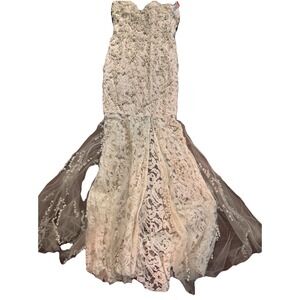 Jovani Laced beautifully beaded Pageant Dress, Champagne  Sz 0 Prom Wedding Prom